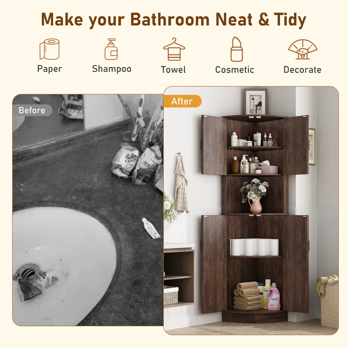 Farmhouse 67-Inch Tall Corner Storage Cabinet