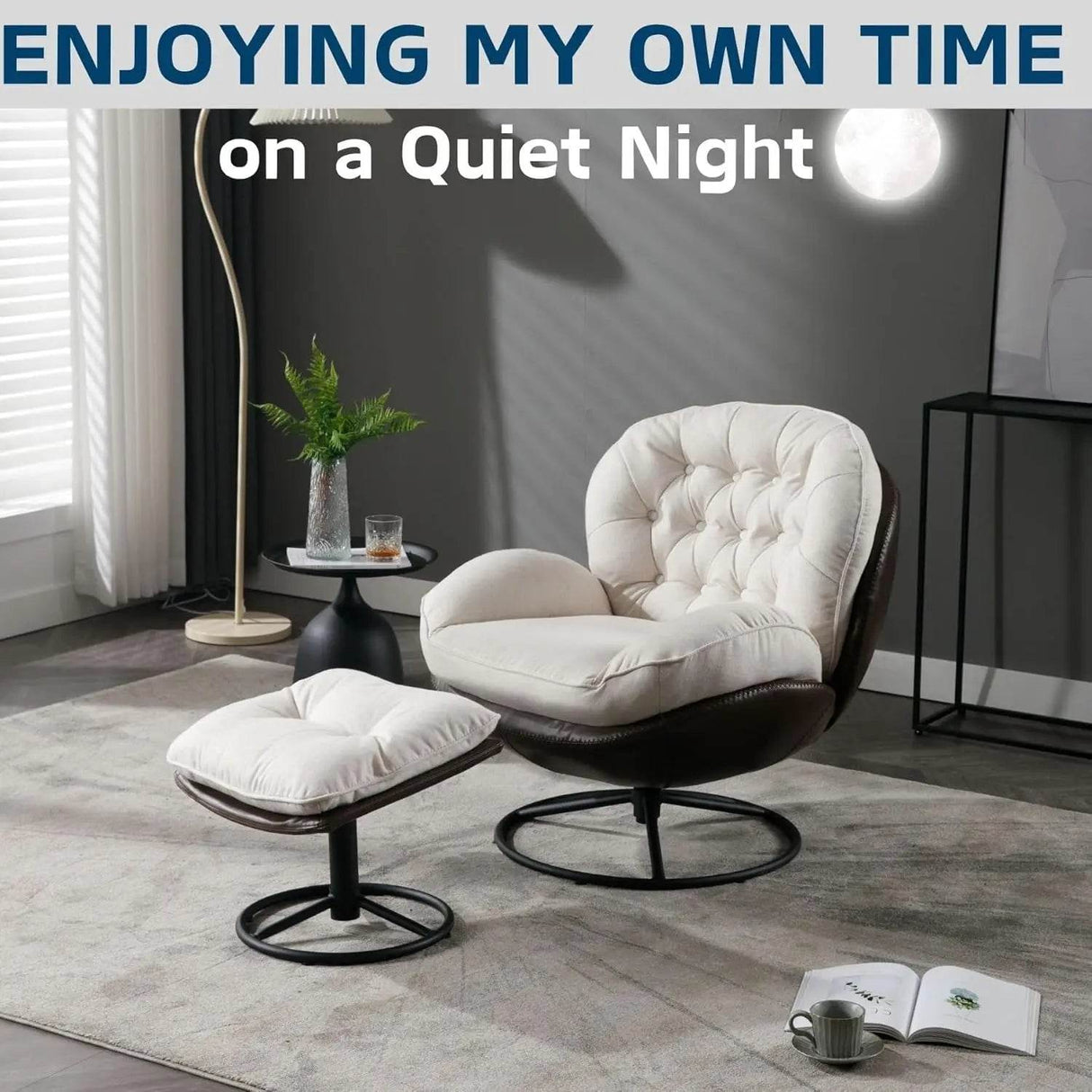 Cream Linen Mid Century Swivel Accent Chair - Omega Lifestyles