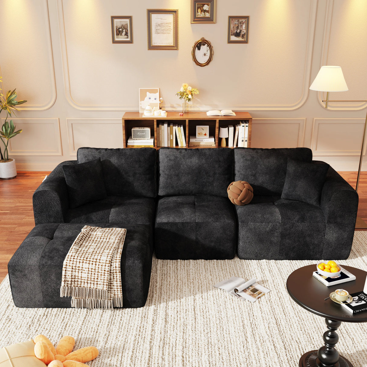 Modular L-Shaped U-Shaped Convertible Ottoman Sectional Sofa