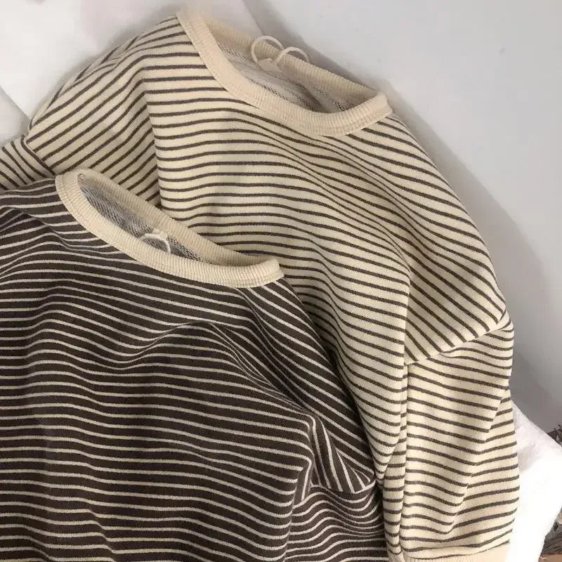 Children’s Striped Cotton Polyester Long Sleeve Tee - Omega Lifestyles
