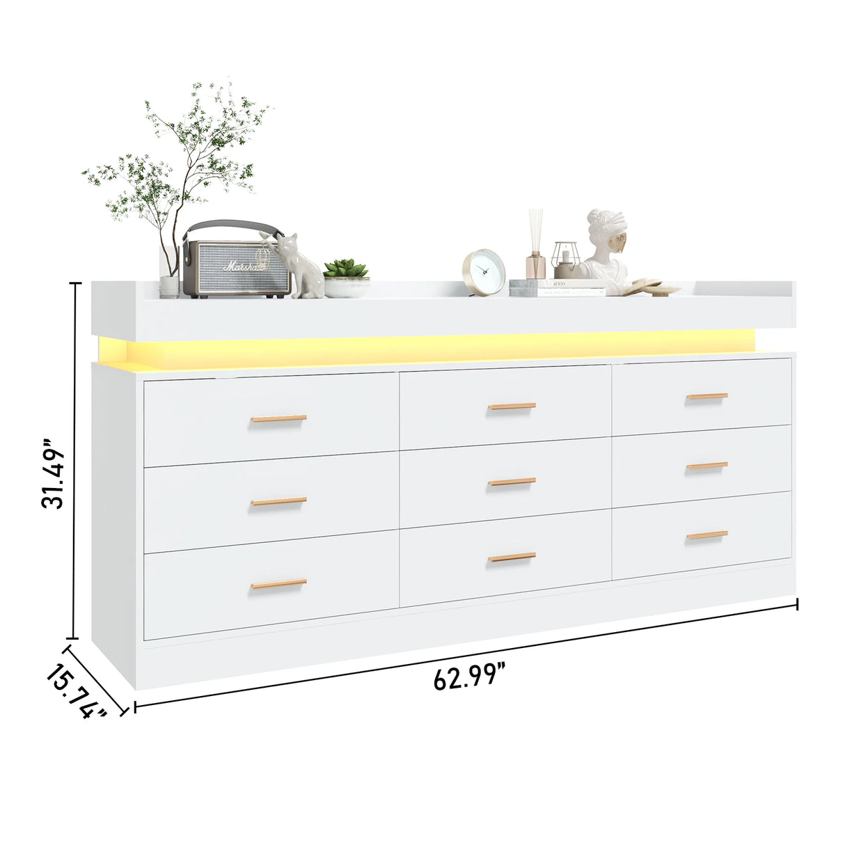 Modern 9-Drawer Wooden Dresser With LED Light