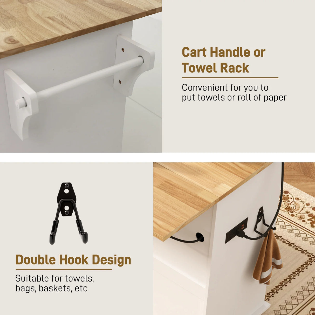 Rolling Wood Kitchen Island Cart With Drop Leaf Countertop
