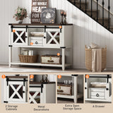 Antique Wood Farmhouse Entryway Table With Sliding Barn Doors