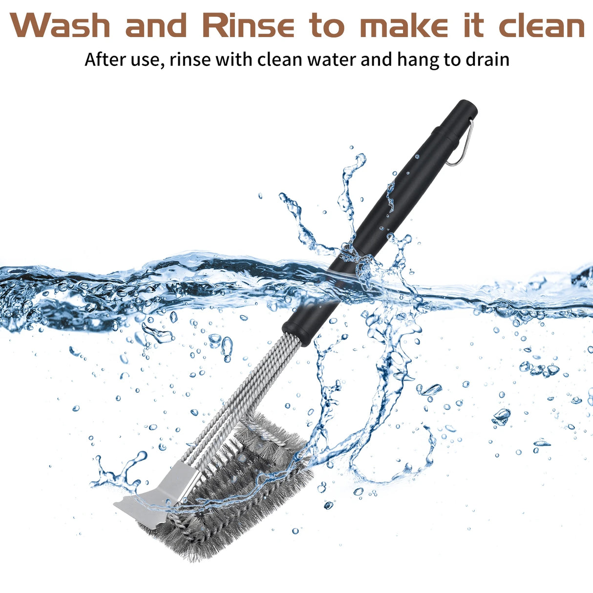 Stainless Steel Grill Brush With Scraper And Scrubber