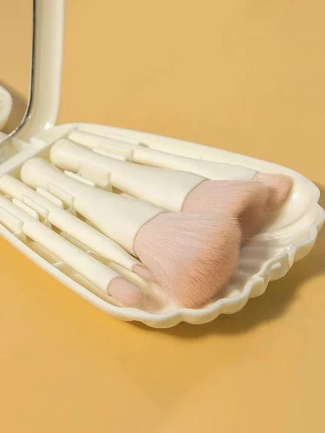 5-Piece Portable Soft Wool Fiber Makeup Brush Set With Mirror - Omega Lifestyles
