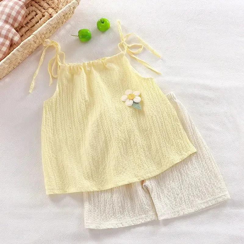 Floral Embellished Halter Top And Shorts Set For Girls