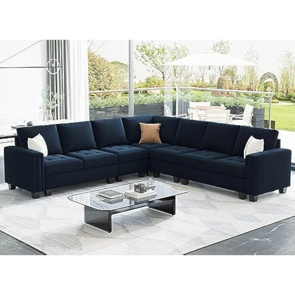 Modern Velvet L-Shaped Sectional Sofa With Chaise - Omega Lifestyles