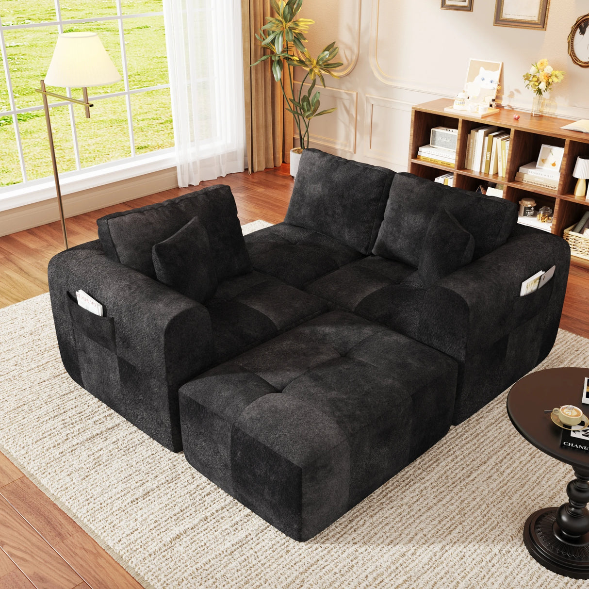 Modular L-Shaped U-Shaped Convertible Ottoman Sectional Sofa
