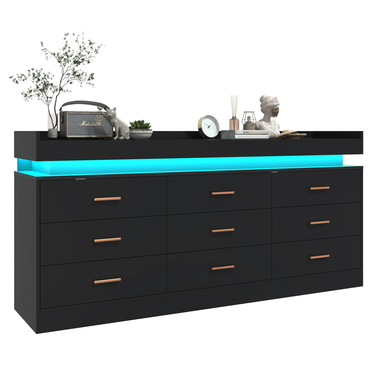 Modern 9-Drawer Wooden Dresser With LED Light