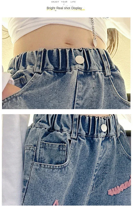 Girls Casual Loose Fit Wide Leg Patterned Jeans - Omega Lifestyles