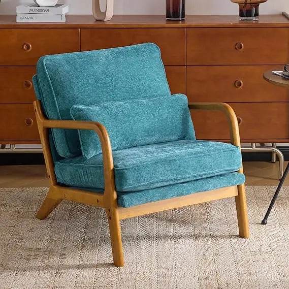 Mid-Century Modern Chenille Armchair with Lumbar Pillow - Omega Lifestyles