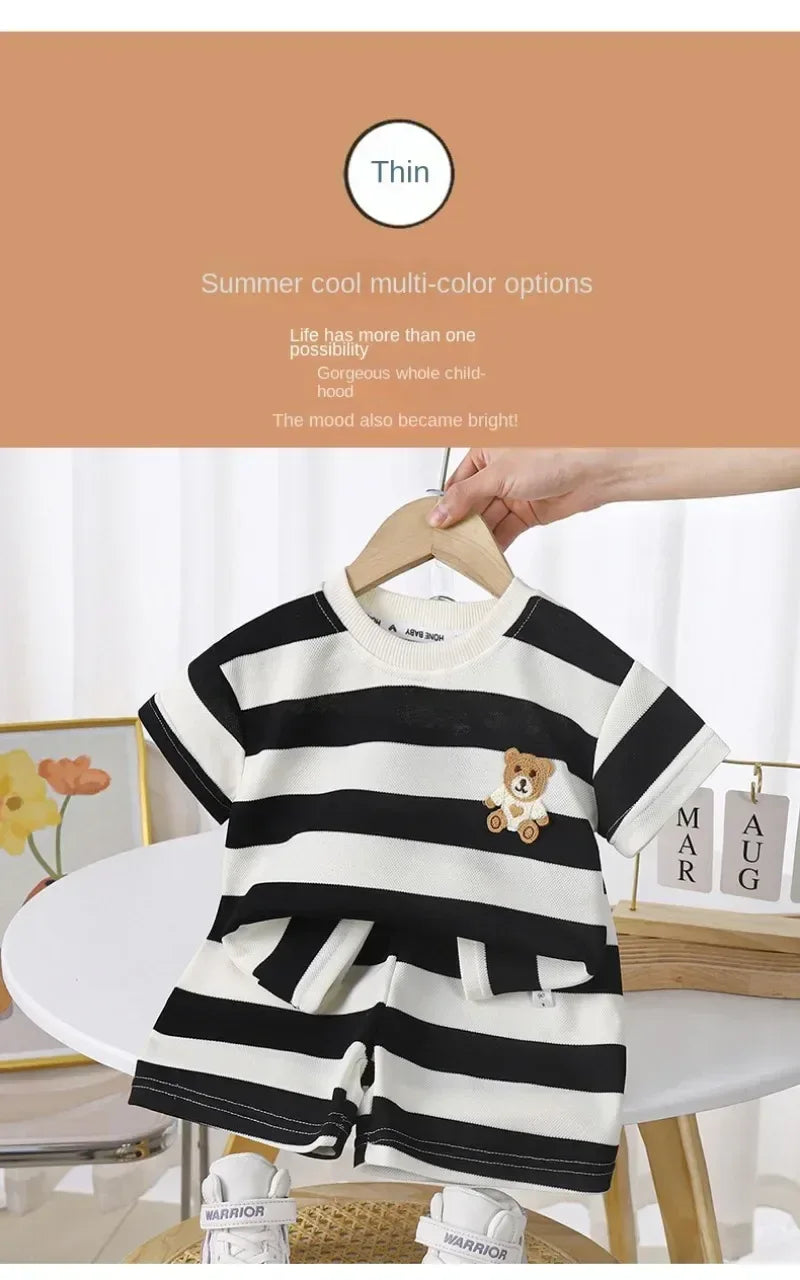 2-Piece Striped Short-Sleeve T-Shirt and Shorts Set - Omega Lifestyles