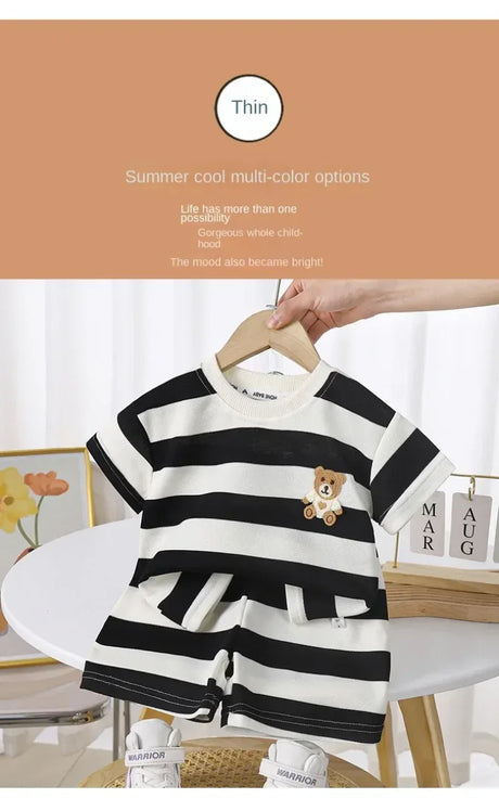 2-Piece Striped Short-Sleeve T-Shirt and Shorts Set - Omega Lifestyles