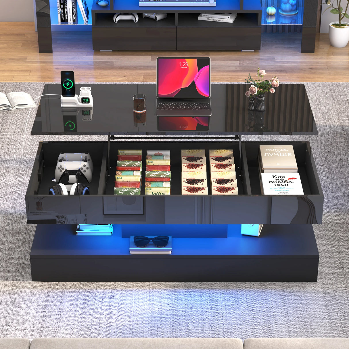 Modern LED Coffee Table With Storage And Lighting