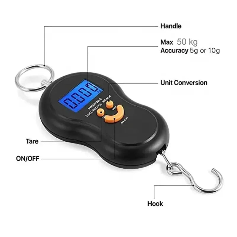 Portable Digital Hanging Scale 50kg Capacity With Backlight - Omega Lifestyles