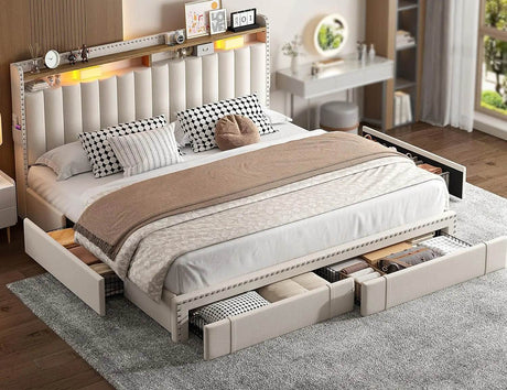 Upholstered Bed Frame with Storage Drawers - Omega Lifestyles