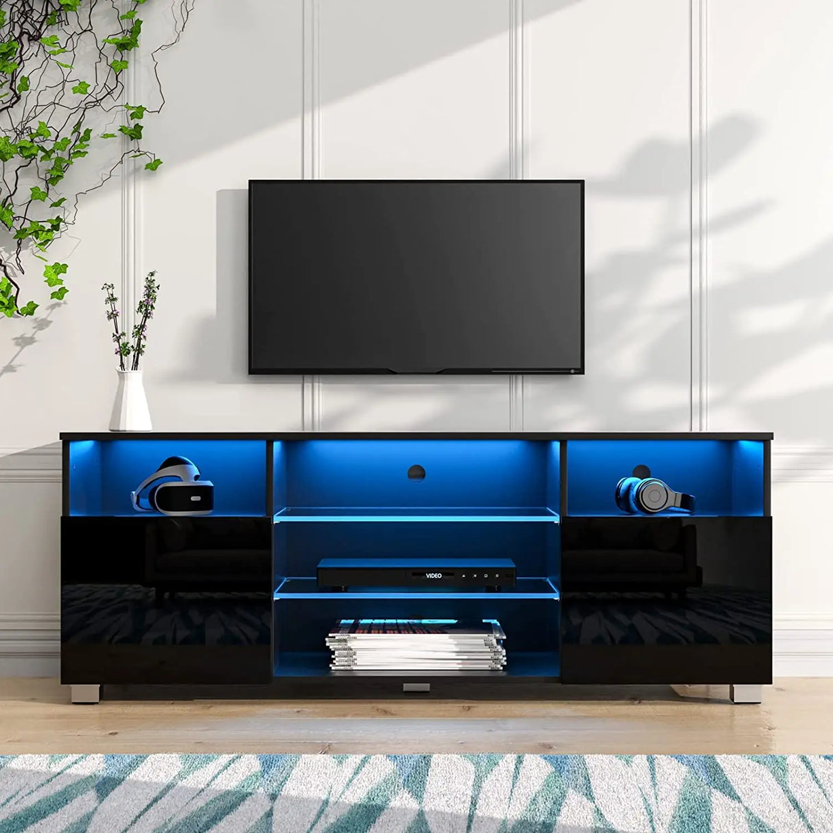 Modern High Glossy LED TV Stand With Storage Shelves