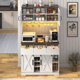 Farmhouse Wood Sliding Door Coffee Bar Cabinet With LED Lights