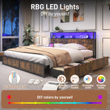 Queen LED Platform Bed Frame With Storage Drawers and USB Charging