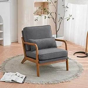 Mid-Century Linen Upholstered Accent Chair - Omega Lifestyles
