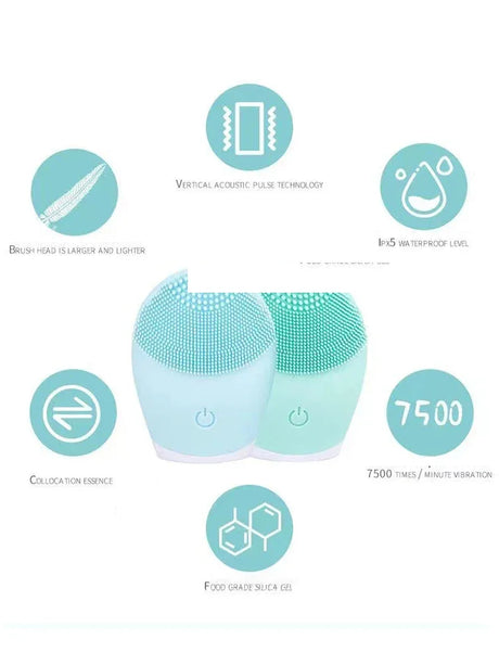 Silicone Electric Facial Cleanser Ultrasonic Massager Brush - Omega Lifestyles