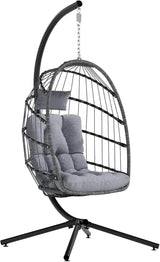 Ergonomic Wicker Hanging Egg Chair with Cushion - Omega Lifestyles