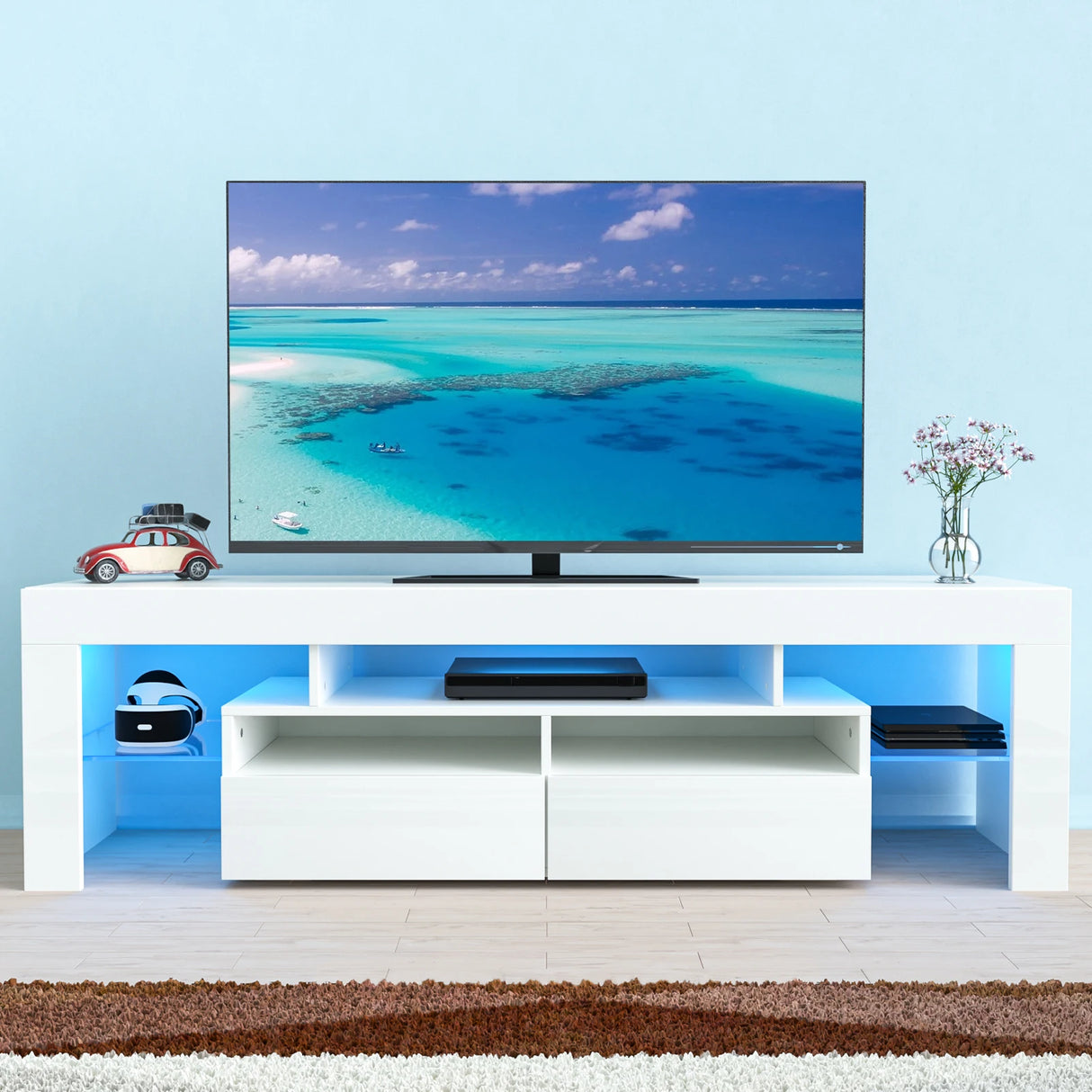 Modern 71-Inch Living Room TV Stand With RGB LED Lighting