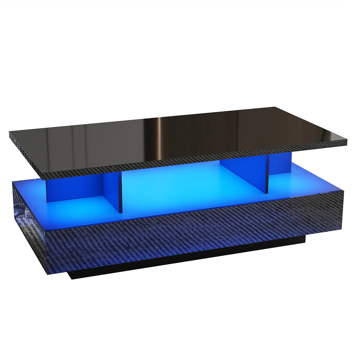 43-Inch Modern LED High Gloss Coffee Table With Storage Drawers