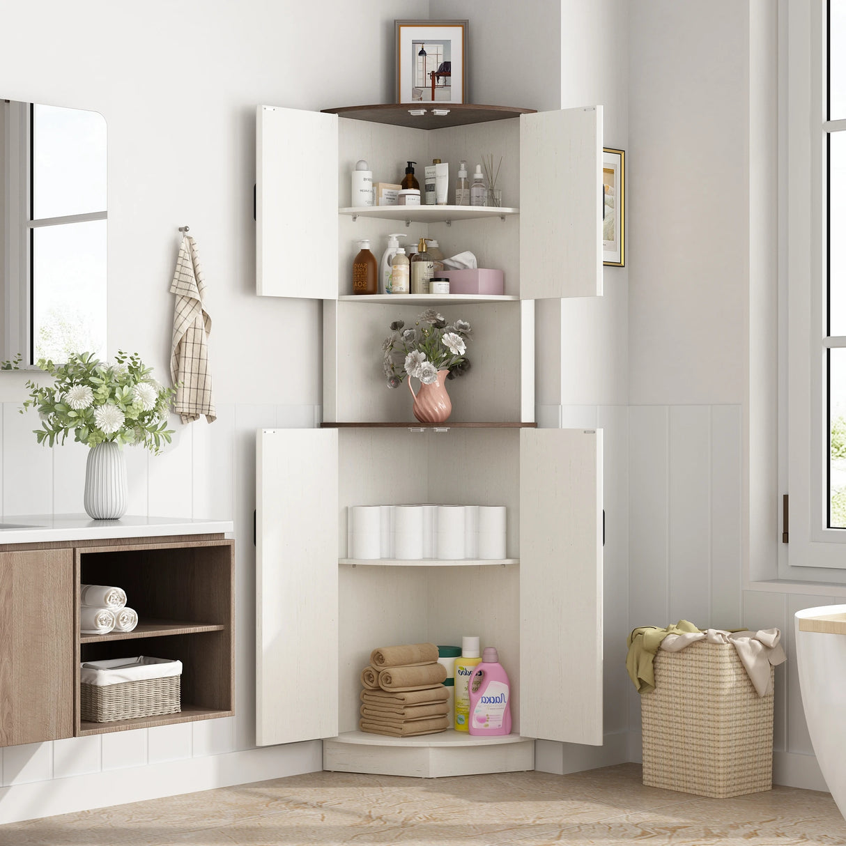 Farmhouse 67-Inch Tall Corner Storage Cabinet