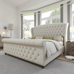 Chenille Upholstered Sleigh Bed Frame - Omega Lifestyles