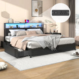 Queen LED Platform Bed Frame With Storage Drawers and USB Charging