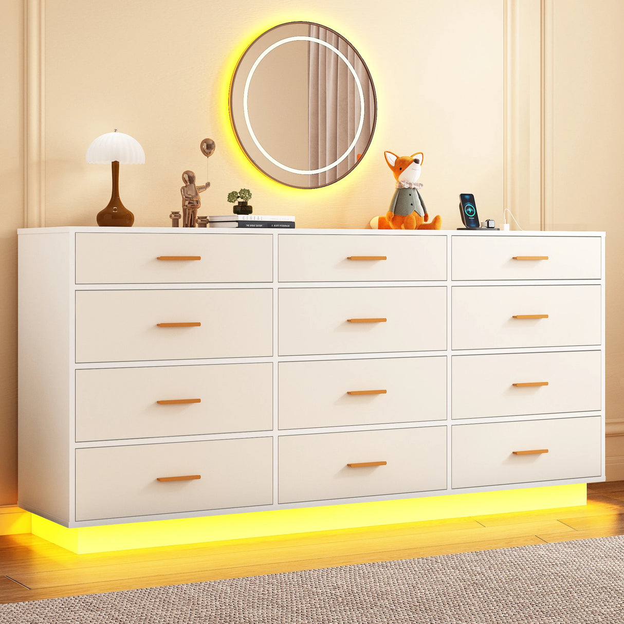 Modern 12 Drawer Dresser With Built-In Charging Station
