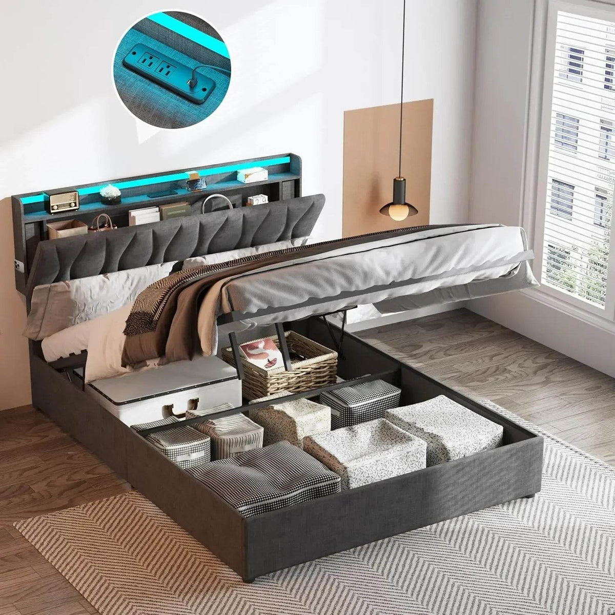 Adjustable Storage Bed Frame With Charging Station - Omega Lifestyles