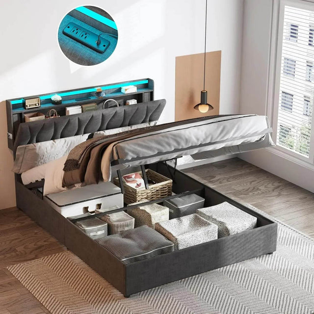 Adjustable Storage Bed Frame With Charging Station - Omega Lifestyles