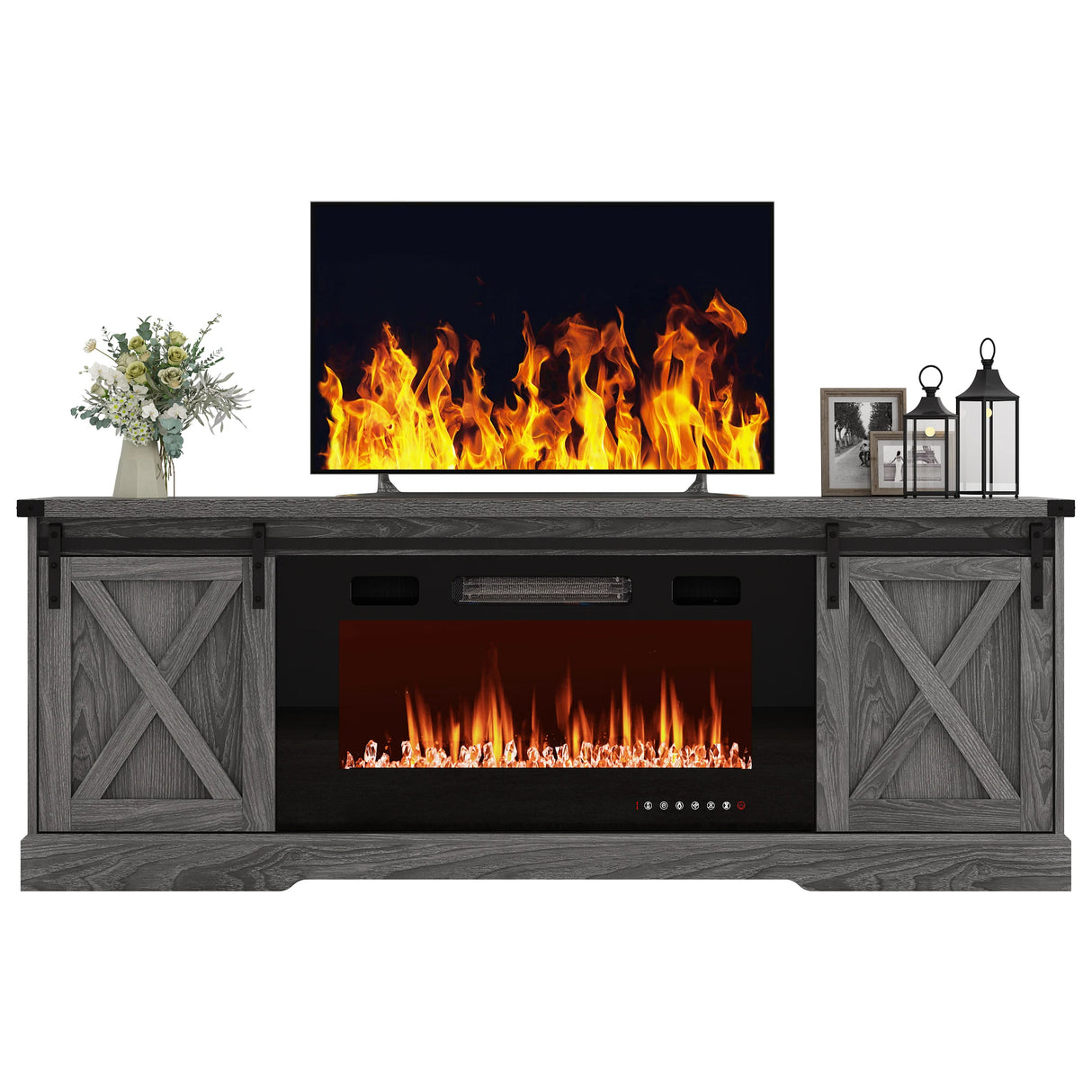 Farmhouse Wooden Sliding Barn Door Coffee Bar Cabinet