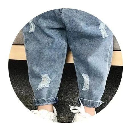 Kids Casual Elastic Waist Denim Ripped Jeans - Omega Lifestyles