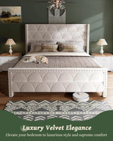Velvet Upholstered Wingback Platform Bed Frame - Omega Lifestyles