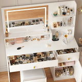 Modern Wooden Vanity Desk With Mirror Lights Charging Station