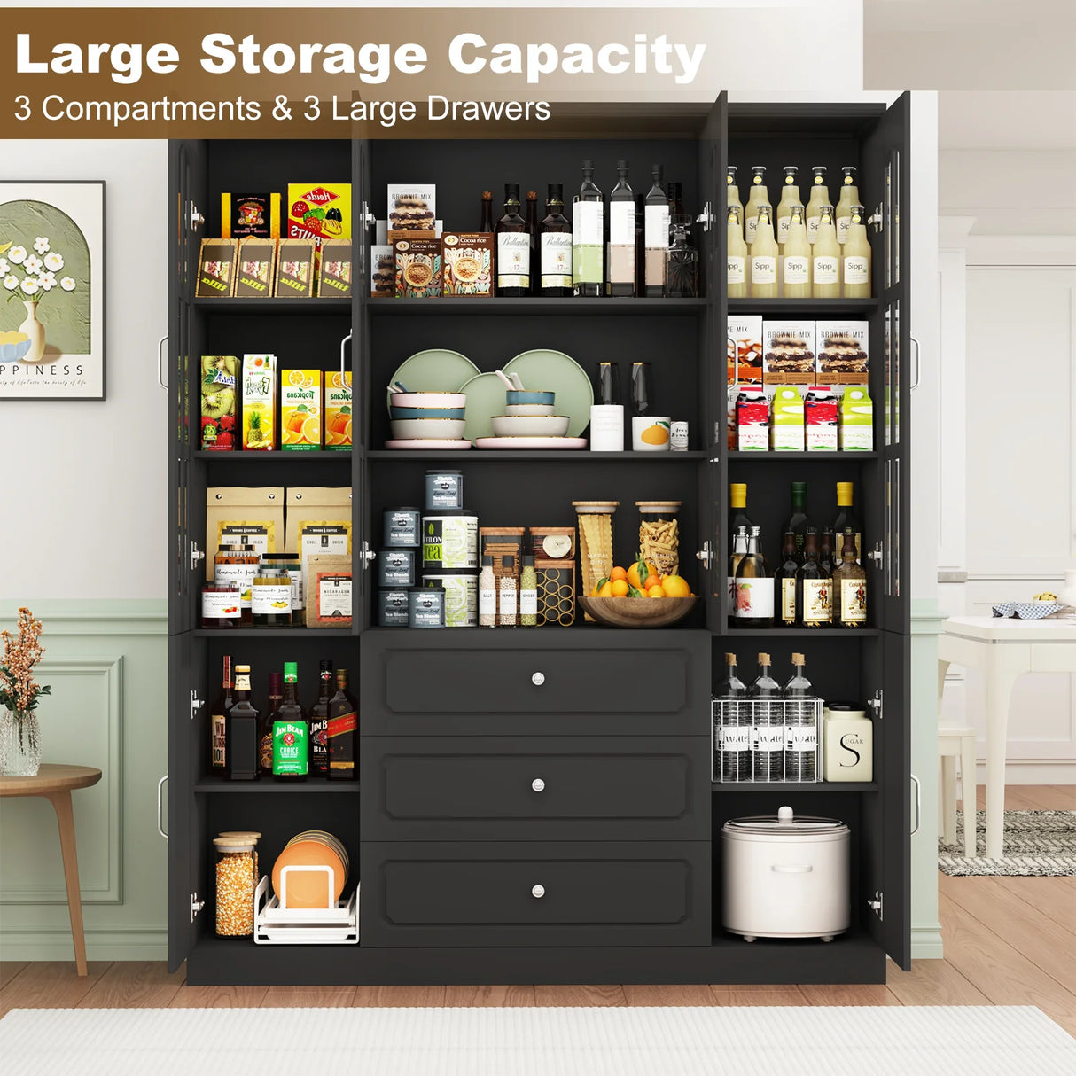 Modern 78-Inch White Glass Door Living Room Cabinet