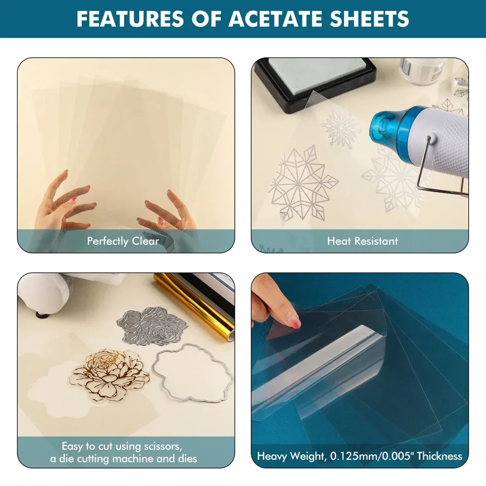 Set Of 50 Heat Resistant Clear Acetate Craft Sheets - Omega Lifestyles
