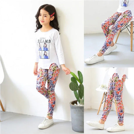Girls Printed Cotton Polyester Stretch Leggings - Omega Lifestyles