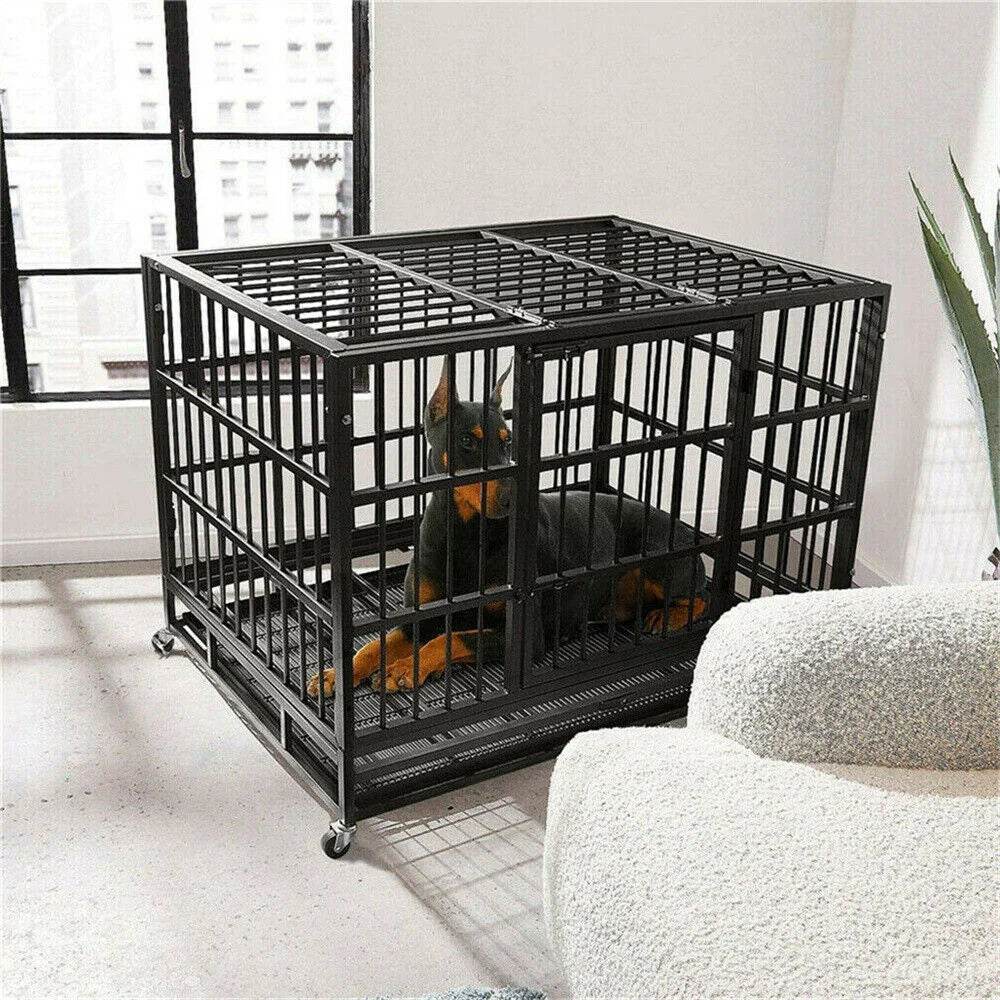 Heavy Duty Chew-Resistant Iron Dog Crate With Wheels - Omega Lifestyles