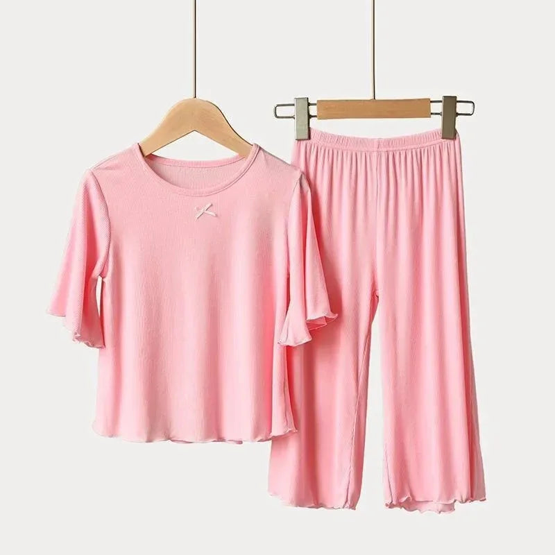 Girls Thin Summer Polyester Knit Casual Homewear Set - Omega Lifestyles