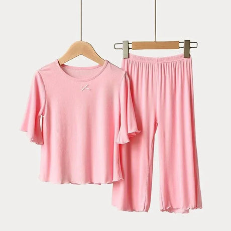 Girls Thin Summer Polyester Knit Casual Homewear Set - Omega Lifestyles