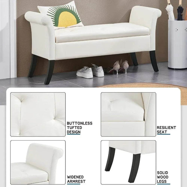 Vintage Faux Leather Storage Bench - Omega Lifestyles