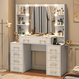 Modern Glass Top Vanity Desk With Mirror LED Lights