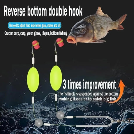 Set Of 10 Steel Alloy Double Reverse Fishing Hooks Rig - Omega Lifestyles
