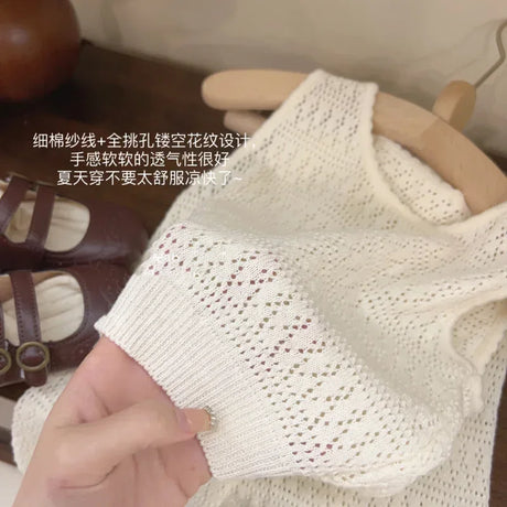 Girls Breathable Knit Summer Vest And Wide Leg Pants Set - Omega Lifestyles