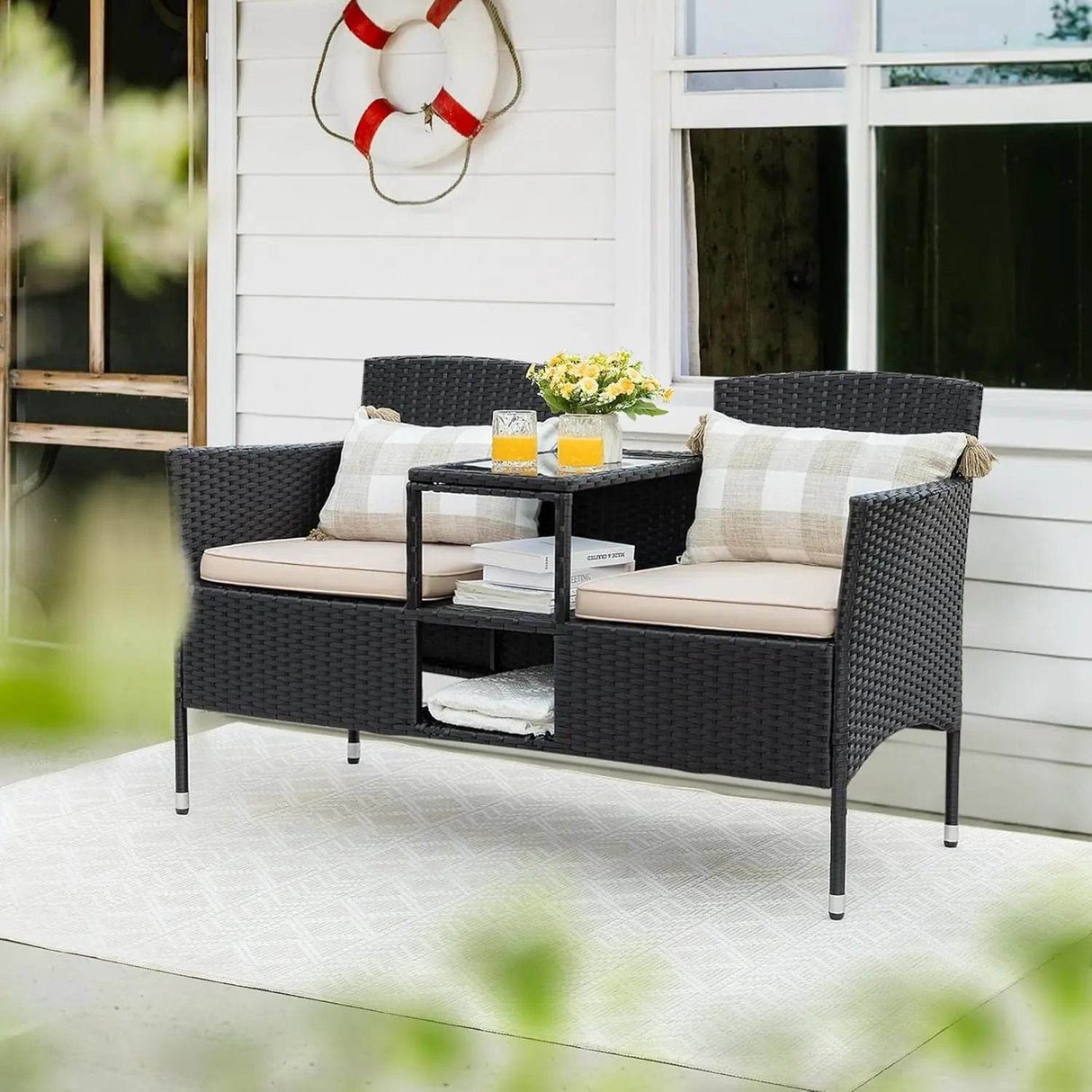 Outdoor Furniture Patio Loveseat Wicker Bench - Omega Lifestyles