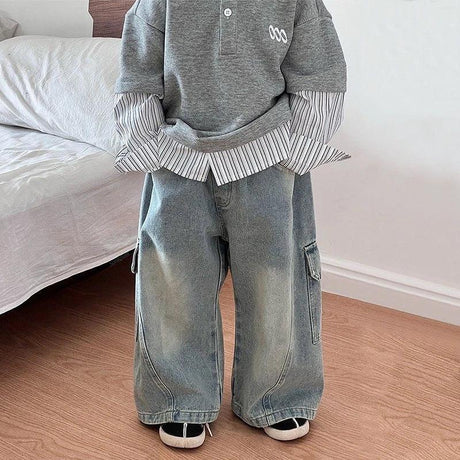 Children’s Loose Fit Mid Waist Big Pocket Straight Jeans - Omega Lifestyles